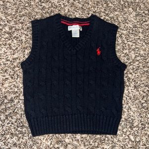 Cable-Knit Cotton Sweater Vest / Navy Blue / 12M